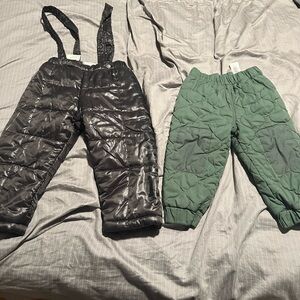 Black Diesel and Green Patagonia Quilted Snow Pants